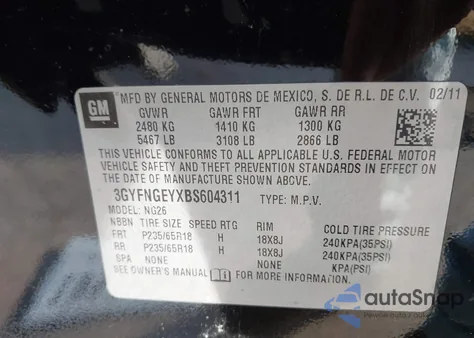 2011 Cadillac Srx Standard z USA, uszkodzony, nr VIN 3GYFNGEYXBS604311